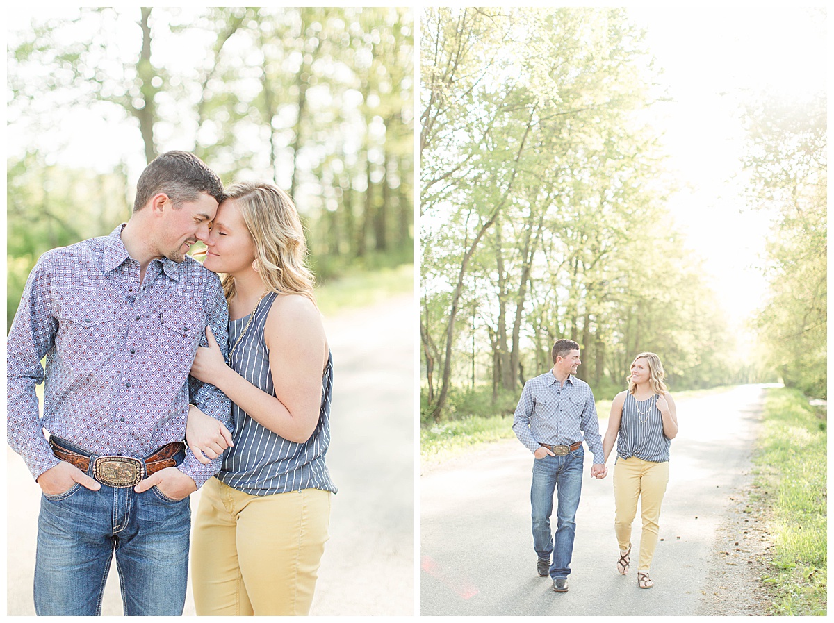 An Engagement Session in the spring with rolling hills, cows, and pup - Alaina Kristine