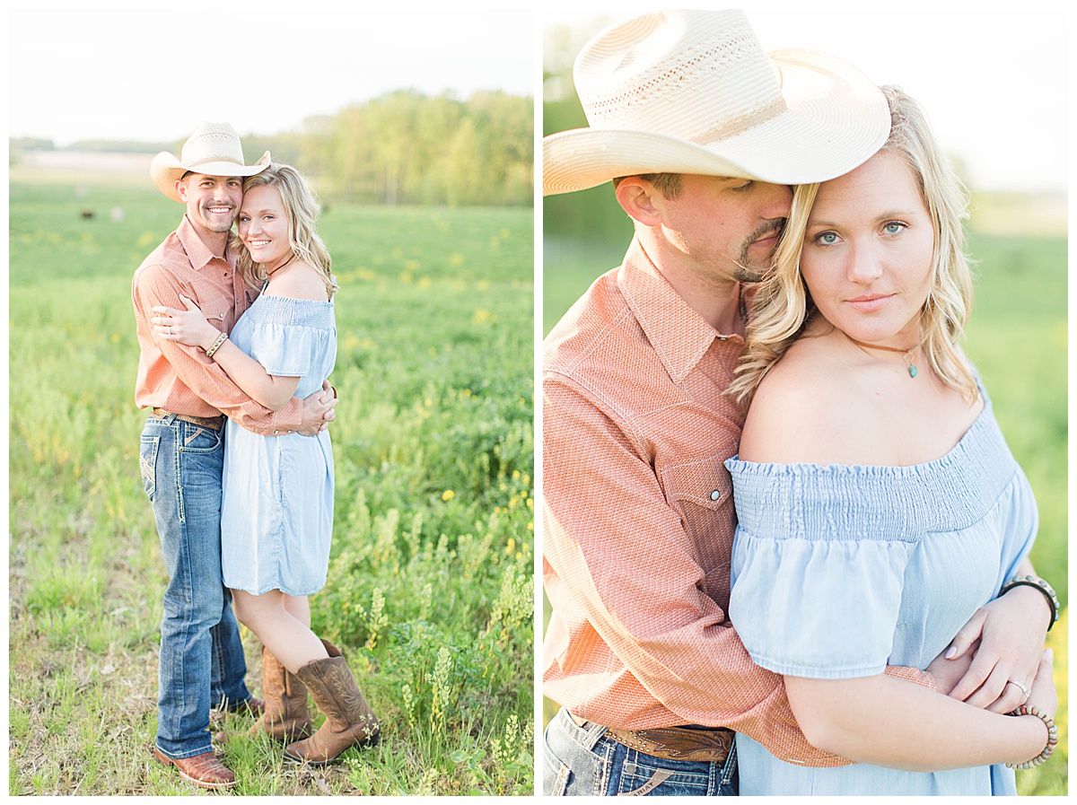 An Engagement Session in the spring with rolling hills, cows, and pup - Alaina Kristine